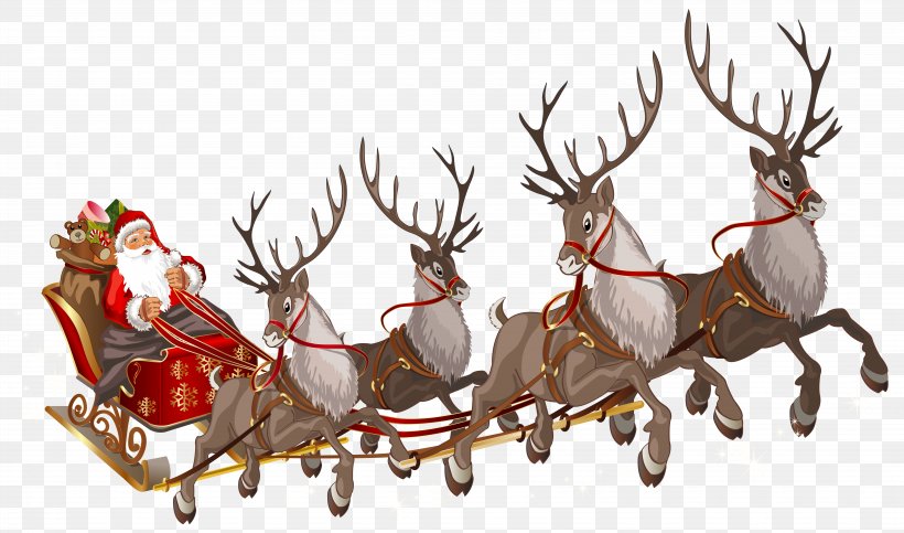 Santa Claus Reindeer Sled Clip Art, PNG, 6327x3729px, Santa Claus, Antler, Christmas, Christmas Decoration, Christmas Ornament Download Free