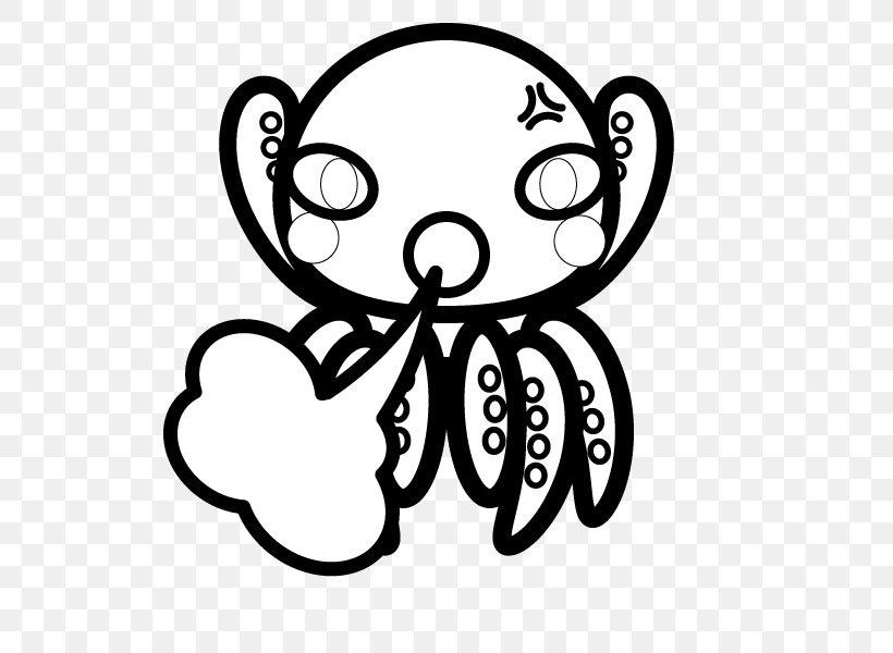 Black And White Octopus Monochrome Painting Clip Art, PNG, 600x600px, Black And White, Animal, Artwork, Black, Cartoon Download Free