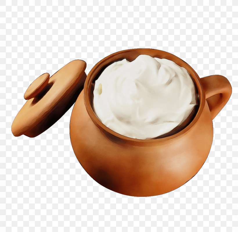Cream Food Whipped Cream Crème Fraîche Hot Chocolate, PNG, 1078x1050px, Watercolor, Cappuccino, Cream, Dish, Food Download Free