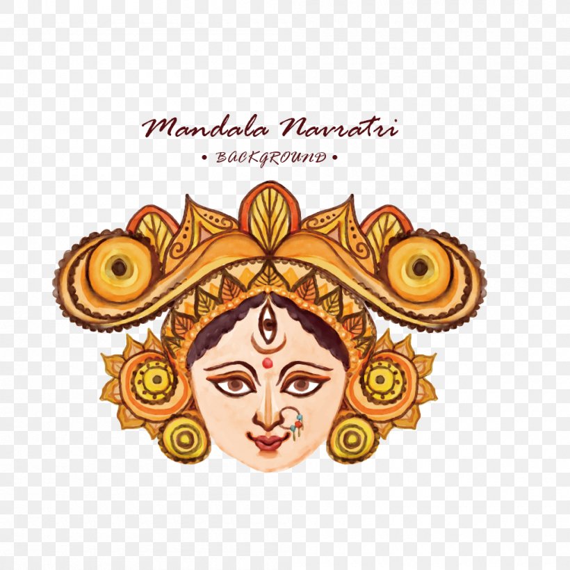 Navaratri Durga Euclidean Vector Mandala Watercolor Painting, PNG, 1000x1000px, Navaratri, Art, Com, Dance, Durga Download Free