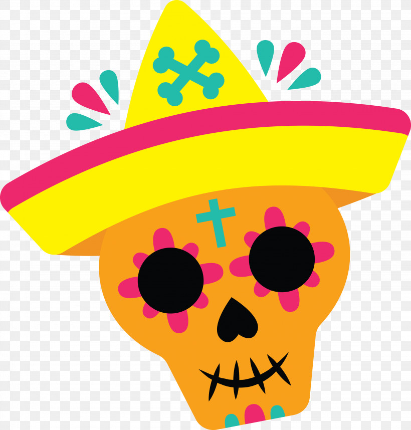Day Of The Dead Día De Muertos, PNG, 2867x3000px, Day Of The Dead, D%c3%ada De Muertos, Flower, Hat, Yellow Download Free