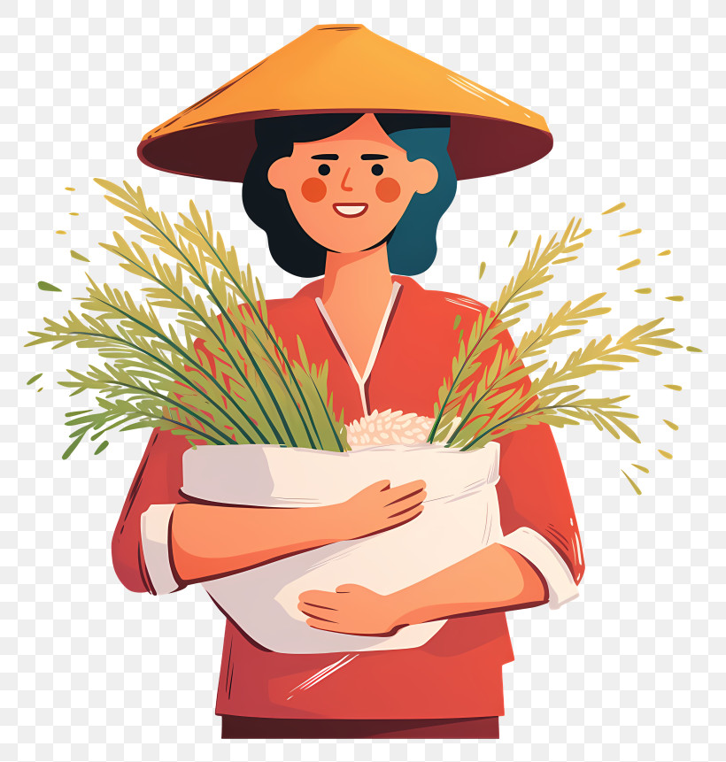 Female Farmer Holding Rice - Traditional Farmer With Rice PNG