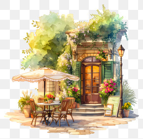 Charming Cafe Terrace Scene PNG