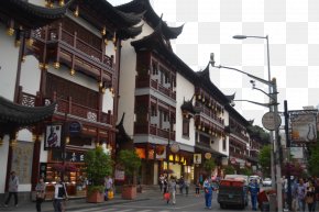 Shanghai Town Pedestrian Street - Yu Garden City God Temple Of Shanghai H & M Uff08Fangbang Middle Roaduff09 Building Street PNG
