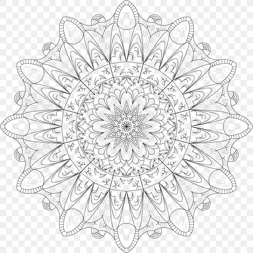 Sketch Flower Vector, PNG, 1992x1993px, Black And White, Doily, Drawing, Floral Design, Flower Download Free