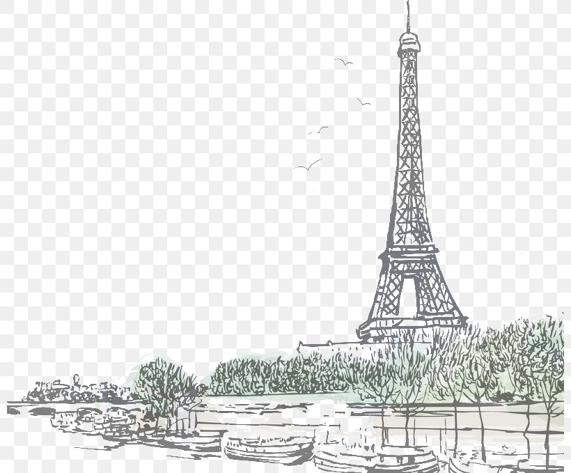 Eiffel Tower Seine Drawing Painting, PNG, 800x679px, Eiffel Tower, Black And White, Drawing, France, Landmark Download Free