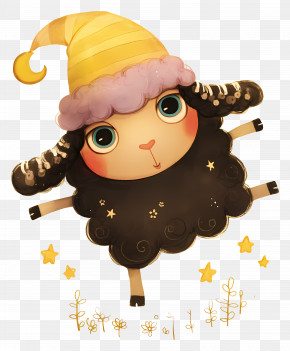 Cute Black Sheep - Cartoon Sheep With Hat And Stars PNG