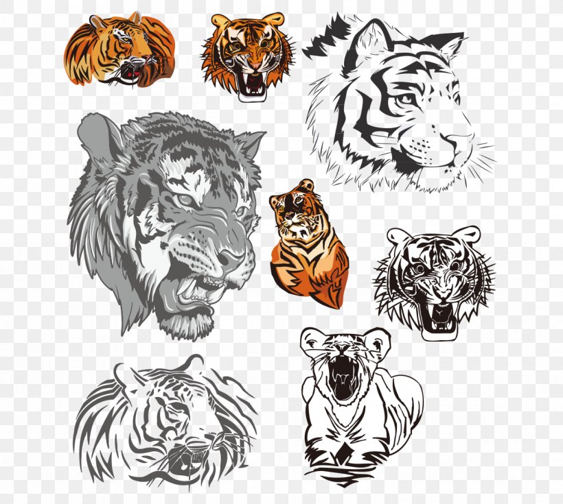 Tiger Euclidean Vector Clip Art, PNG, 1193x1070px, Tiger, Art, Big Cats, Black And White, Carnivoran Download Free