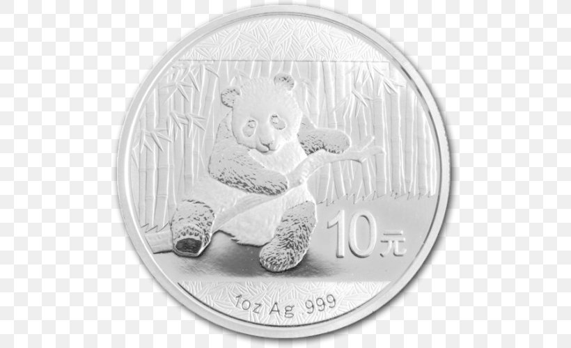 Silver Coin Silver Coin Giant Panda Chinese Silver Panda, PNG, 500x500px, Coin, Black And White, Bullion, Bullion Coin, Chinese Silver Panda Download Free