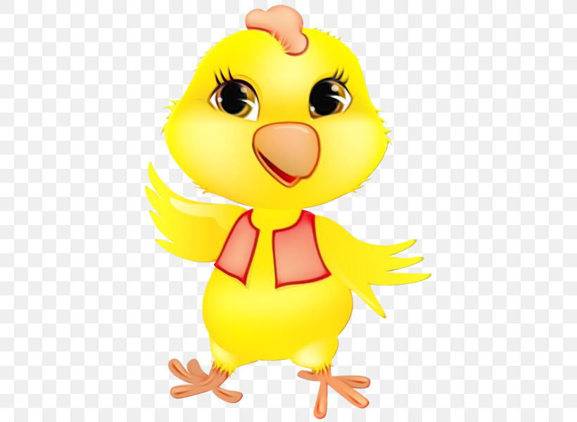 Cartoon Yellow Bird Chicken Beak, PNG, 418x600px, Watercolor, Beak, Bird, Cartoon, Chicken Download Free