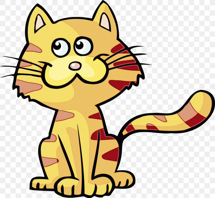 Cartoon Yellow Tail Line Pleased, PNG, 1386x1280px, Watercolor, Animal Figure, Cartoon, Cat, Line Download Free