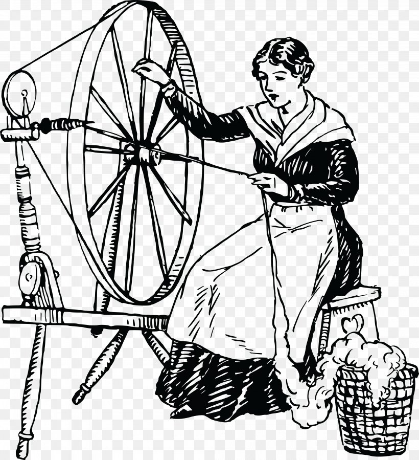 Spinning Wheel Clip Art, PNG, 4000x4390px, Spinning Wheel, Arm, Art, Black And White, Cartoon Download Free