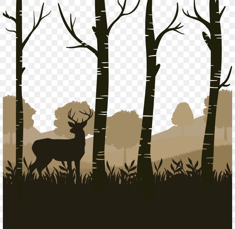 Silhouette Tree Download, PNG, 800x800px, Silhouette, Branch, Cattle Like Mammal, Deer, Fauna Download Free