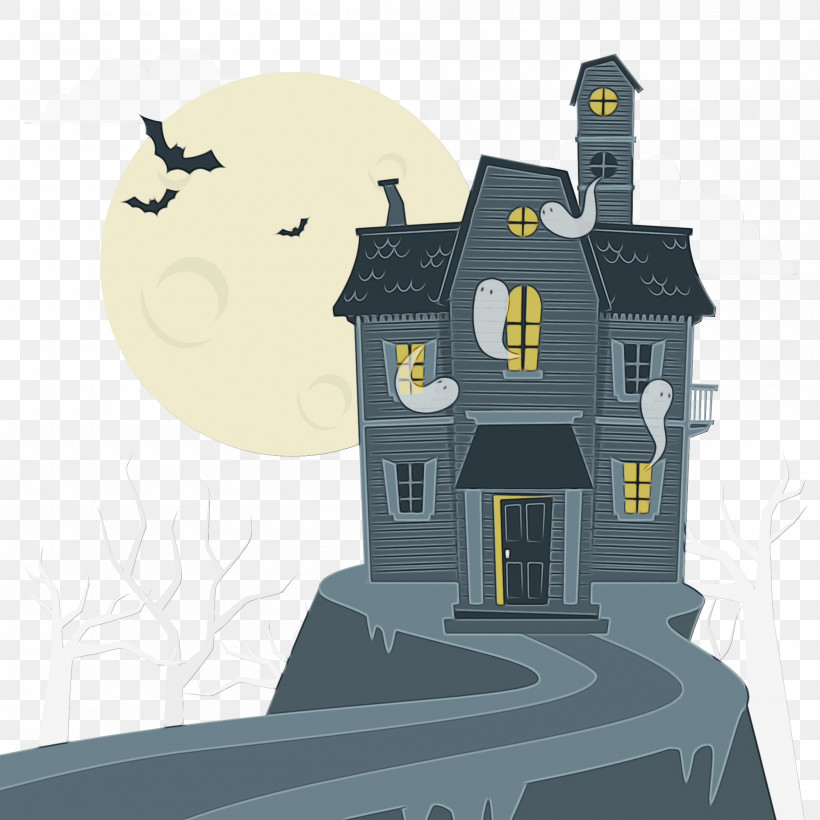 Cartoon Façade House, PNG, 2000x2000px, Halloween, Cartoon, House, Paint, Watercolor Download Free