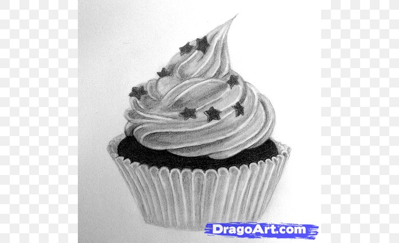 Cupcake Drawing How-to Pencil, PNG, 500x500px, Cupcake, Black And White, Buttercream, Cake, Cake Decorating Download Free