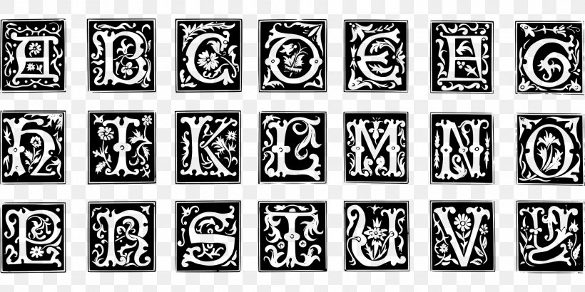 Decorative Letters Alphabet Illuminated Manuscript, PNG, 1920x960px, Decorative Letters, Alphabet, Black And White, Brand, Decorative Arts Download Free