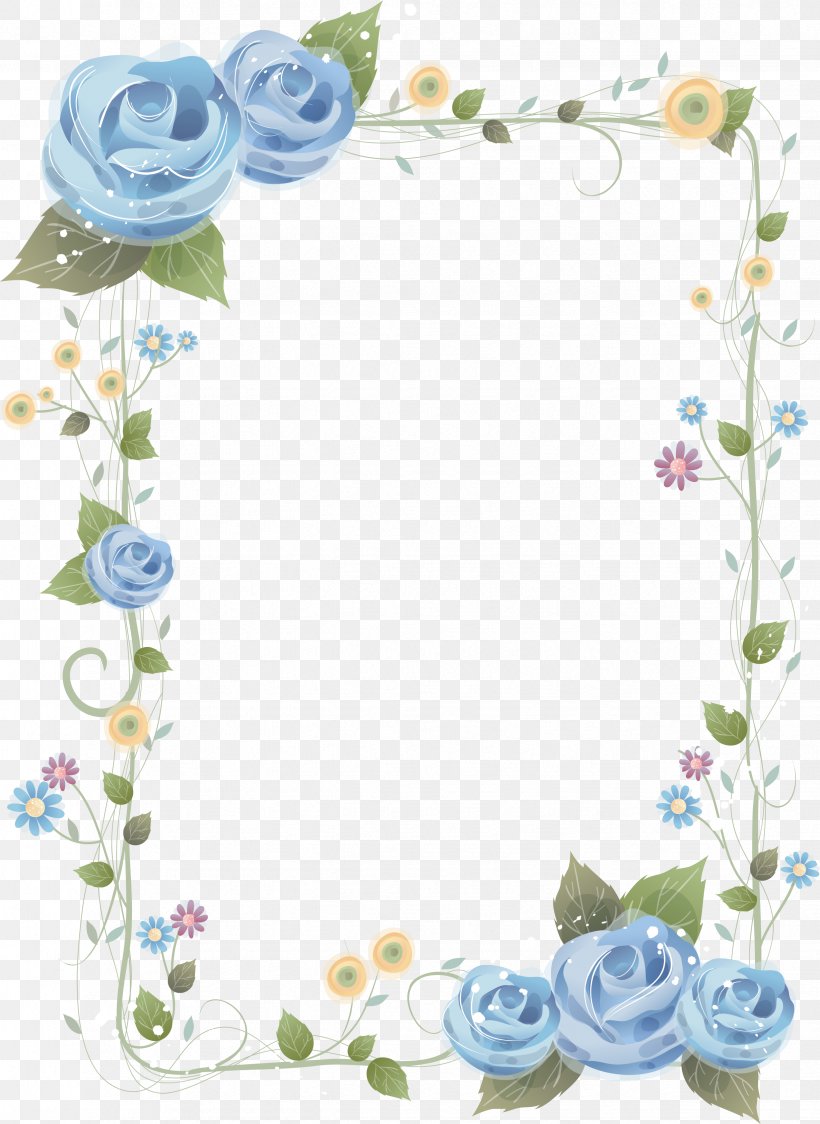 Flower Blue Rose Picture Frames Clip Art, PNG, 2448x3358px, Flower, Blue, Blue Flower, Blue Rose, Border Download Free