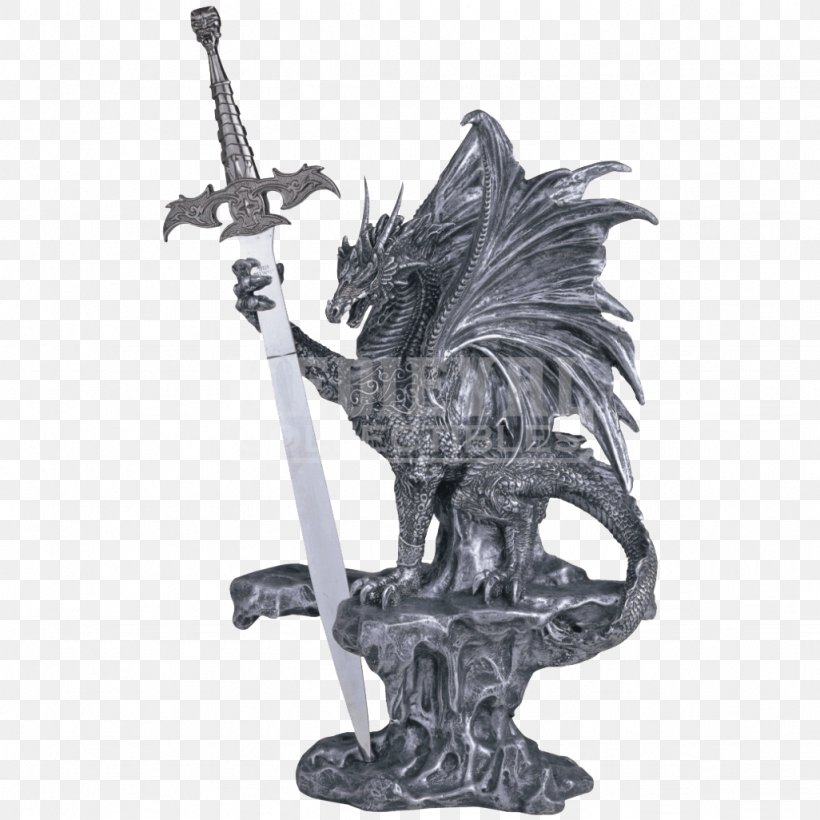 Figurine Statue Dragon Knife Medieval Fantasy, PNG, 1026x1026px, Figurine, Black And White, Collectable, Decorative Arts, Dragon Download Free