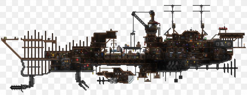 Terraria Minecraft PlayStation 4 Ship Video Game, PNG, 3424x1328px, Terraria, Airship, Balloon, Building, Game Download Free