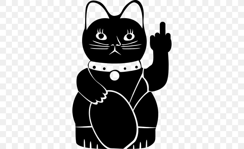 Whiskers Cat Middle Finger Maneki-neko United States, PNG, 500x500px, Whiskers, Black, Black And White, Carnivoran, Cat Download Free