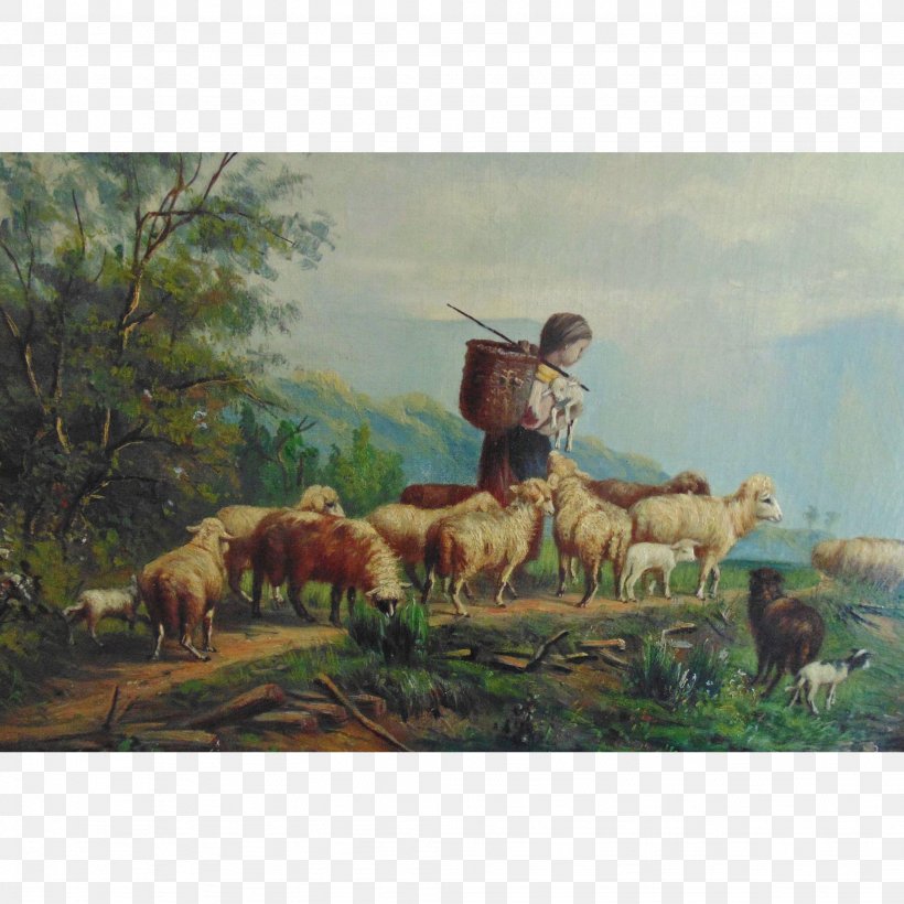 Sheep Young Shepherdess Painting Cattle, PNG, 2048x2048px, Sheep, Art, Cattle, Cattle Like Mammal, Cow Goat Family Download Free