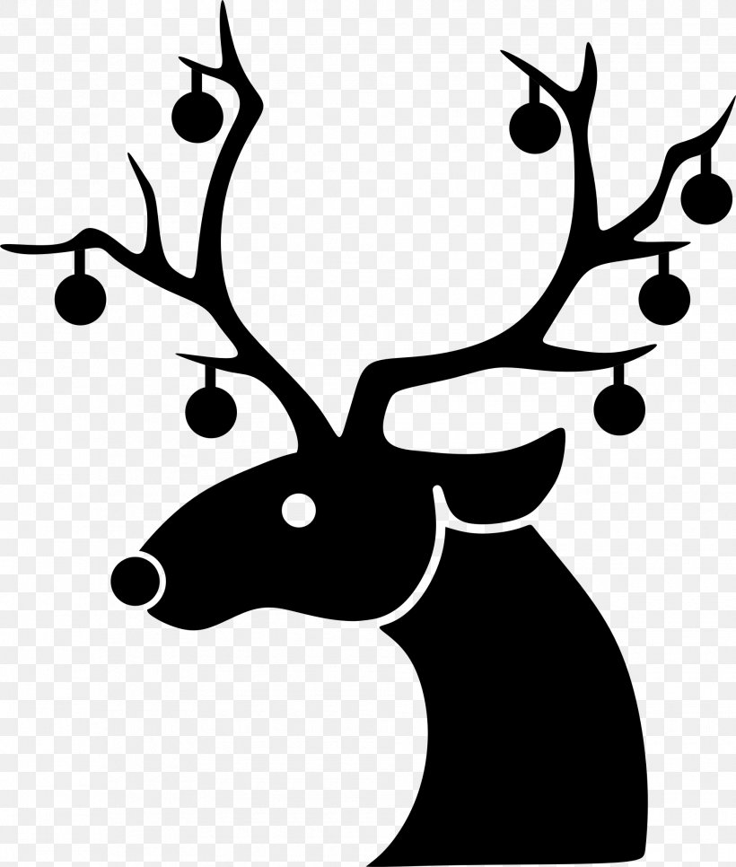 Reindeer Santa Claus Rudolph Christmas, PNG, 1910x2252px, Reindeer, Antler, Artwork, Black And White, Branch Download Free
