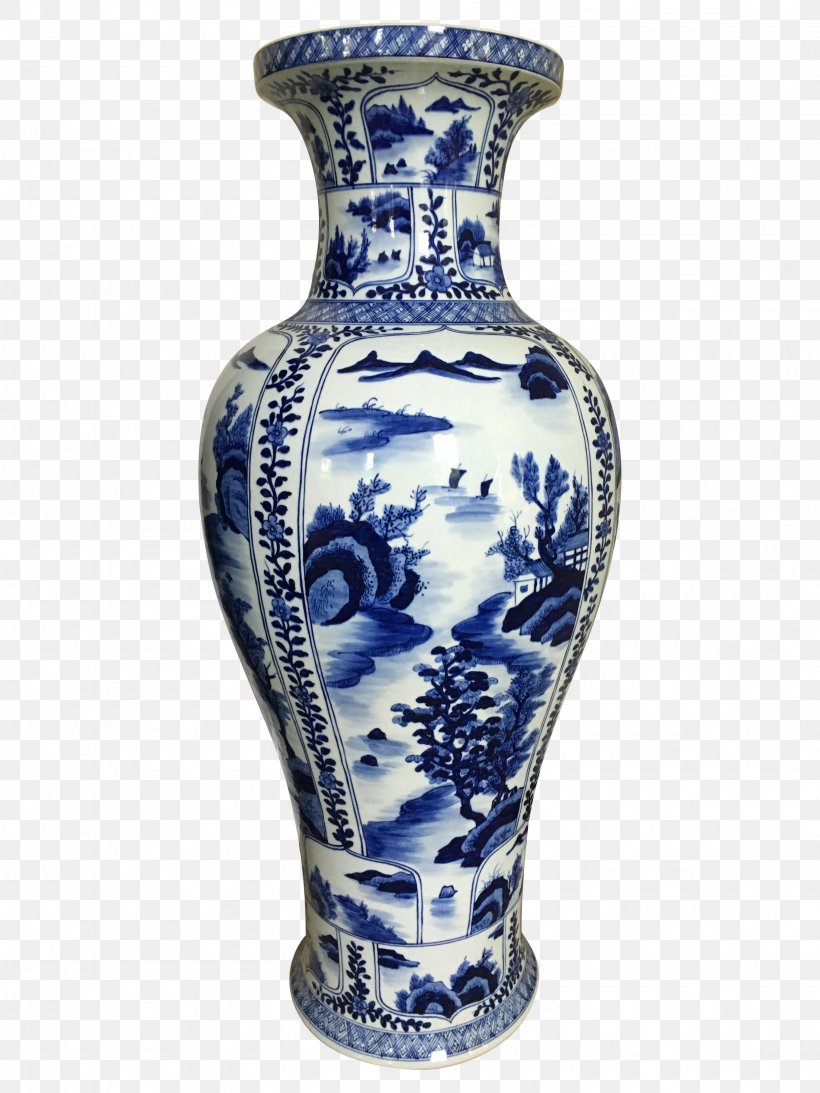 Vase Blue And White Pottery Ceramic Cobalt Blue Porcelain, PNG, 3025x4033px, Vase, Artifact, Blue, Blue And White Porcelain, Blue And White Pottery Download Free