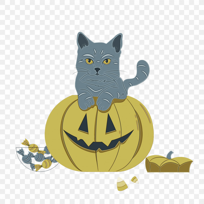 Cat Whiskers Cat-like Yellow Cartoon, PNG, 2000x2000px, Halloween, Biology, Cartoon, Cat, Catlike Download Free