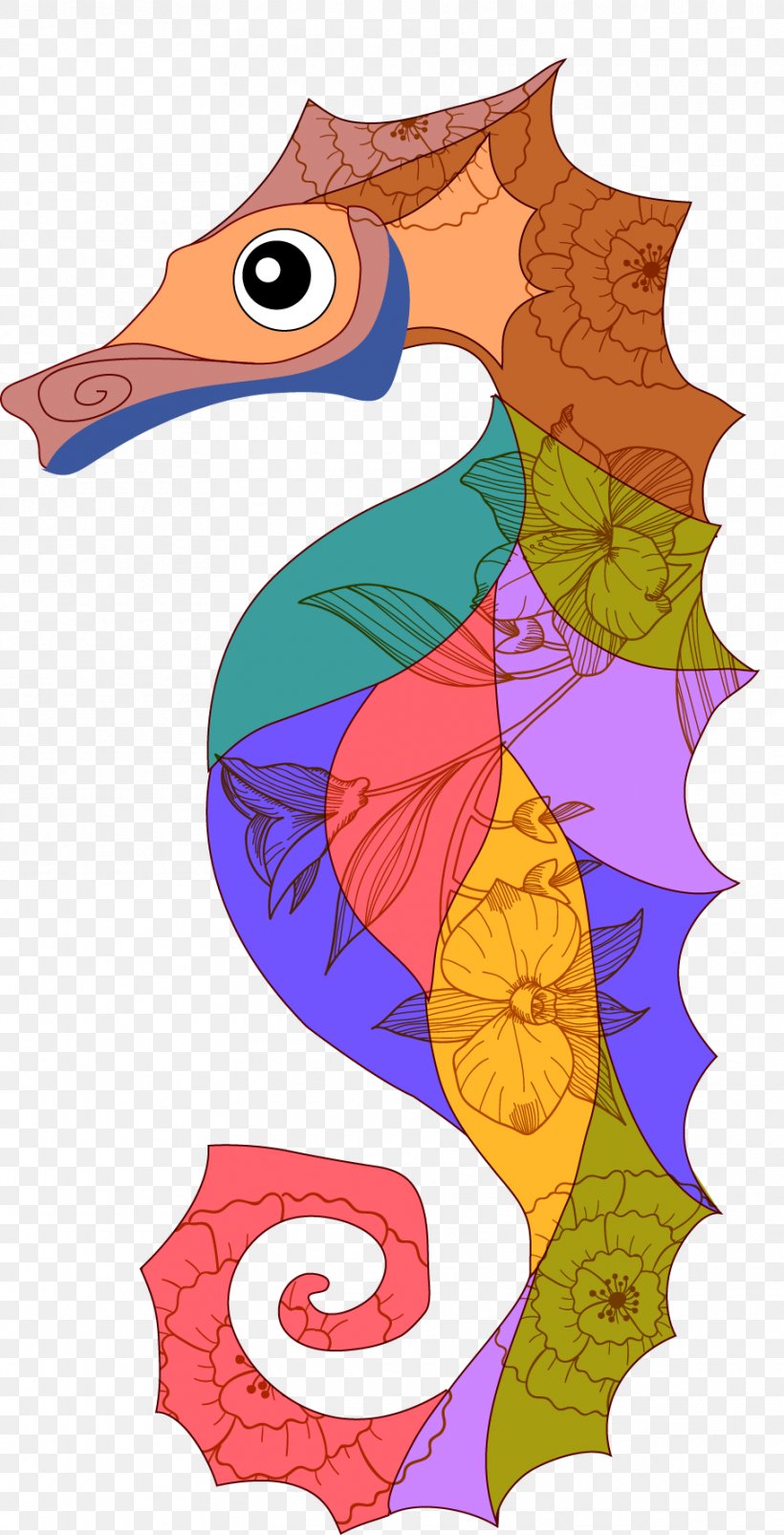 Seahorse Euclidean Vector Clip Art, PNG, 910x1782px, Seahorse, Art, Beak, Cartoon, Fish Download Free