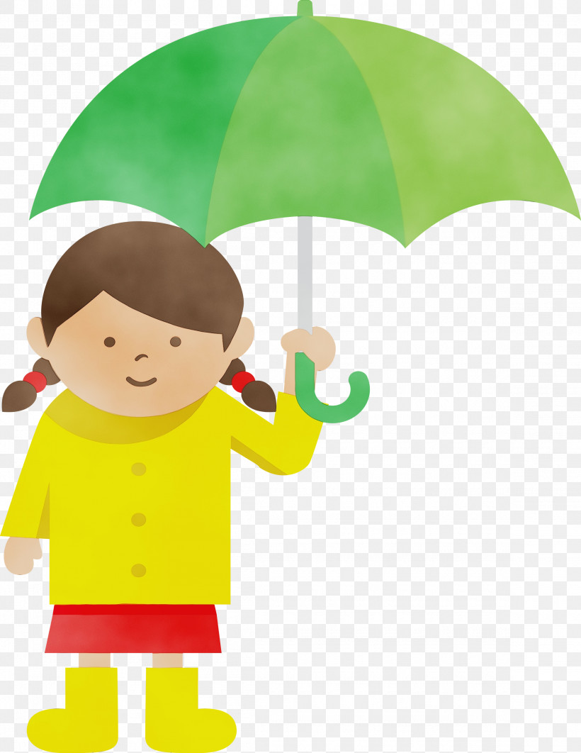 Cartoon Green Meter Umbrella Happiness, PNG, 2315x3000px, Raining Day, Behavior, Cartoon, Girl, Green Download Free