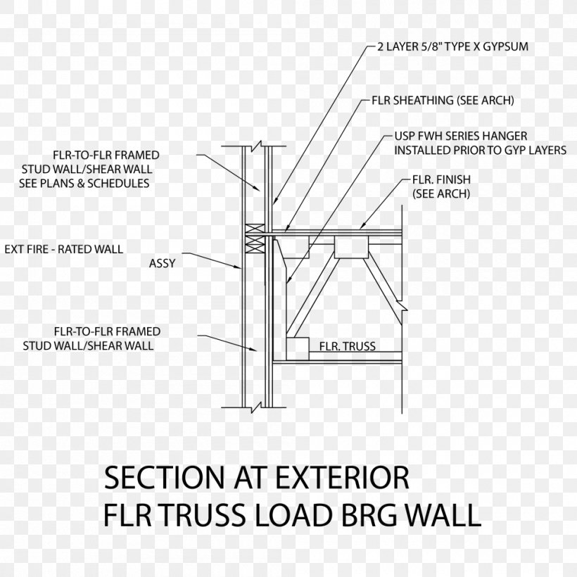 Joist Shear Wall Firewall Wood Framing, PNG, 1000x1000px, Joist, Architectural Engineering, Area, Black And White, Diagram Download Free