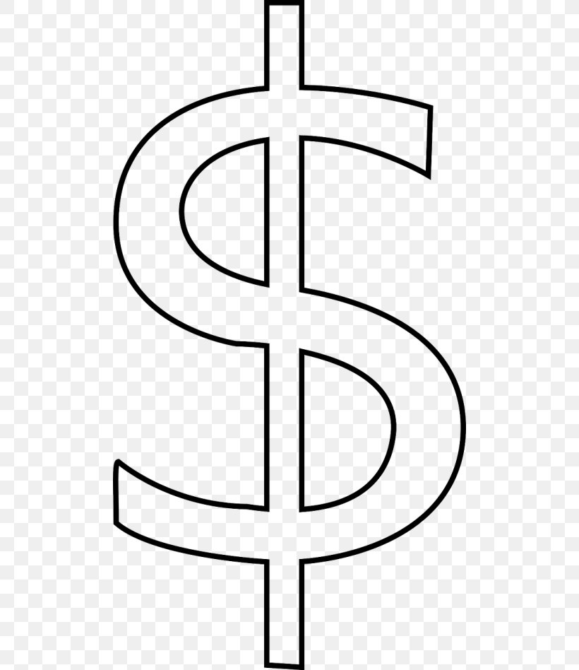 Dollar Sign United States Dollar Clip Art, PNG, 500x948px, Dollar Sign, Area, Black And White, Cross, Currency Download Free