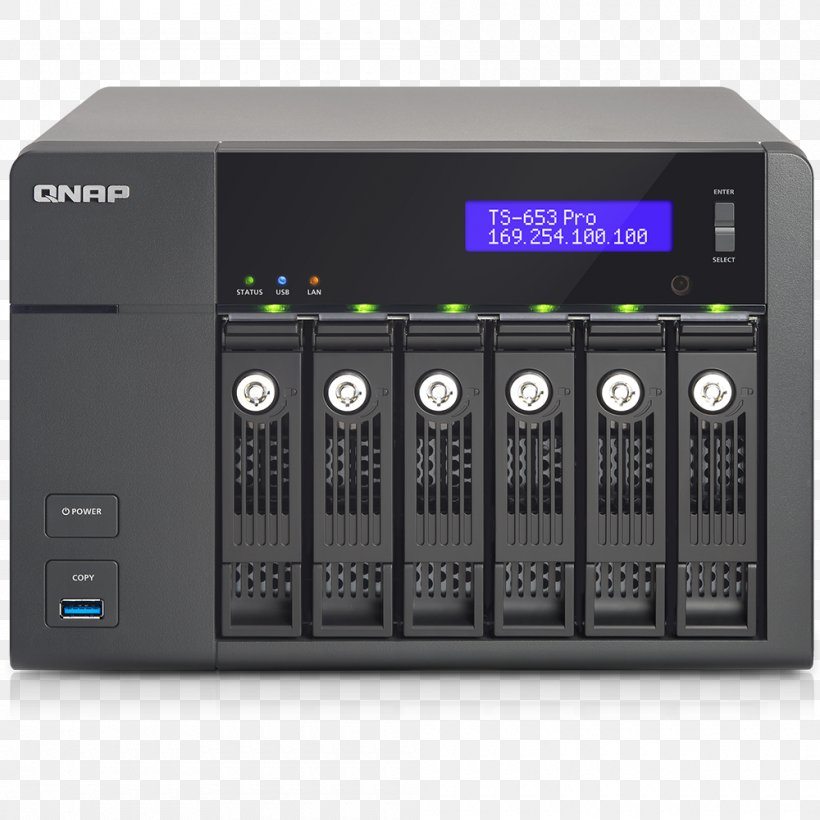 Network Storage Systems QNAP TS-653 Pro NAS Server, PNG, 1000x1000px, Network Storage Systems, Audio Equipment, Audio Receiver, Cache, Celeron Download Free