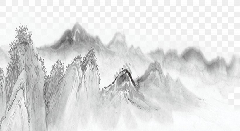 Shan Shui Chinoiserie Ink Wash Painting, PNG, 3103x1703px, Shan Shui, Art, Artwork, Birdandflower Painting, Black And White Download Free