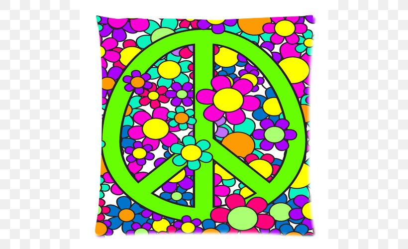 1960s Pillow Hippie Peace Clip Art, PNG, 500x500px, Pillow, Area, Art, Case, Flower Download Free