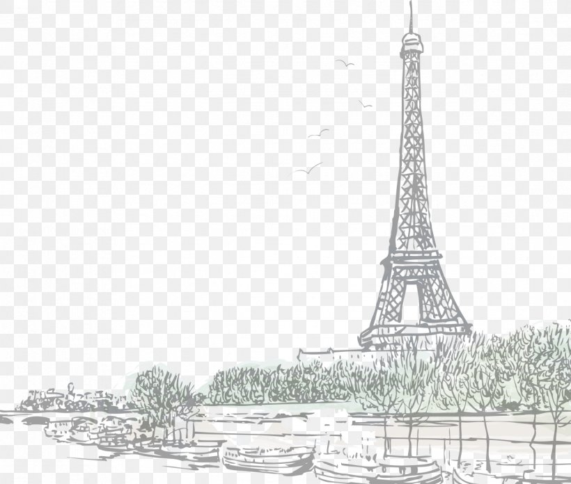 Eiffel Tower Woman, PNG, 1272x1080px, Eiffel Tower, Art, Artwork, Black And White, Drawing Download Free
