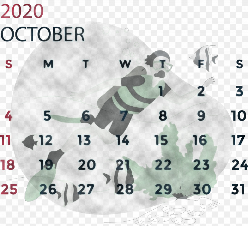 October 2020 Calendar October 2020 Printable Calendar, PNG, 2999x2737px, October 2020 Calendar, Calendar System, Cartoon, December, Drawing Download Free