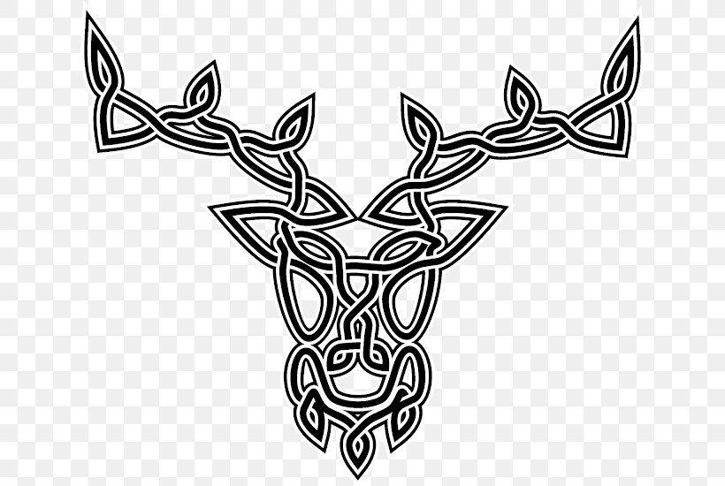 Deer Celtic Knot Celts Tattoo, PNG, 640x550px, Deer, Antler, Art, Black And White, Celtic Knot Download Free