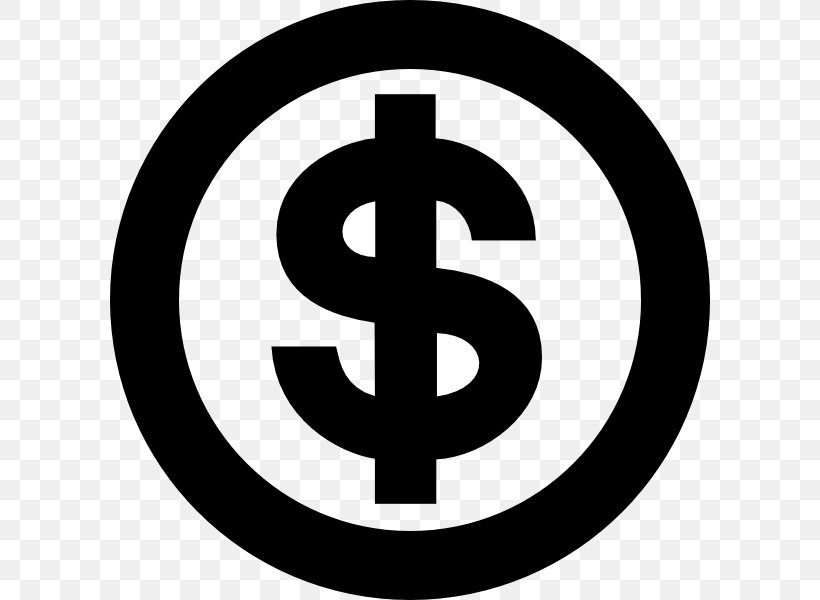 Dollar Sign Currency Symbol Clip Art, PNG, 600x600px, Dollar Sign, Area, Black And White, Brand, Currency Download Free