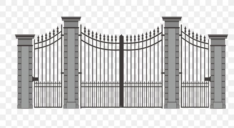 Iron Gate Euclidean Vector Illustration, PNG, 2356x1286px, Iron, Black And White, Elevation, Facade, Fence Download Free
