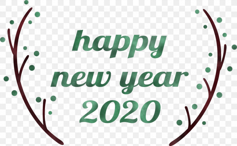 Happy New Year 2020 New Years 2020 2020, PNG, 2999x1857px, 2020, Happy New Year 2020, Calligraphy, Circle, Green Download Free