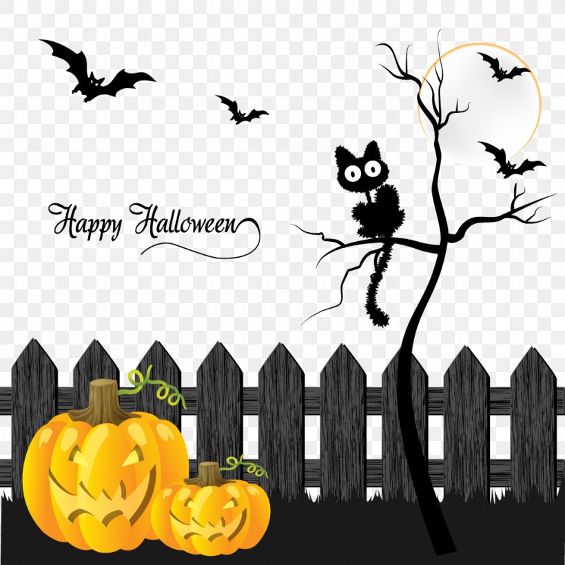 Vector Halloween, PNG, 1000x1000px, Halloween, Black And White, Black Cat, Branch, Cat Download Free