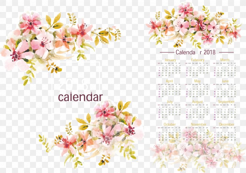 Calendar 2018 Lexus ES Time Template, PNG, 2464x1736px, Calendar, Blossom, Cherry Blossom, Cut Flowers, Designer Download Free