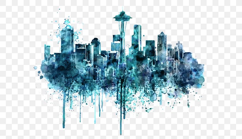 Seattle Watercolor Painting Skyline Drawing, PNG, 600x471px, Watercolor, Cartoon, Flower, Frame, Heart Download Free