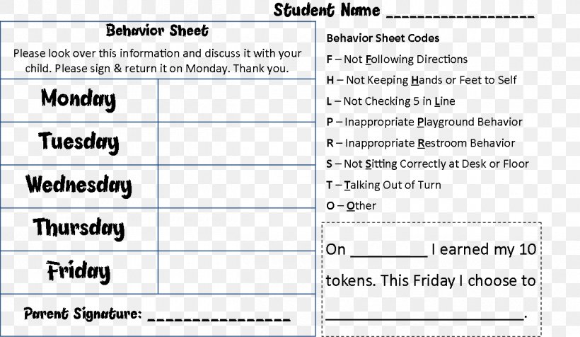 Behavior Chart For Middle School Students Printables