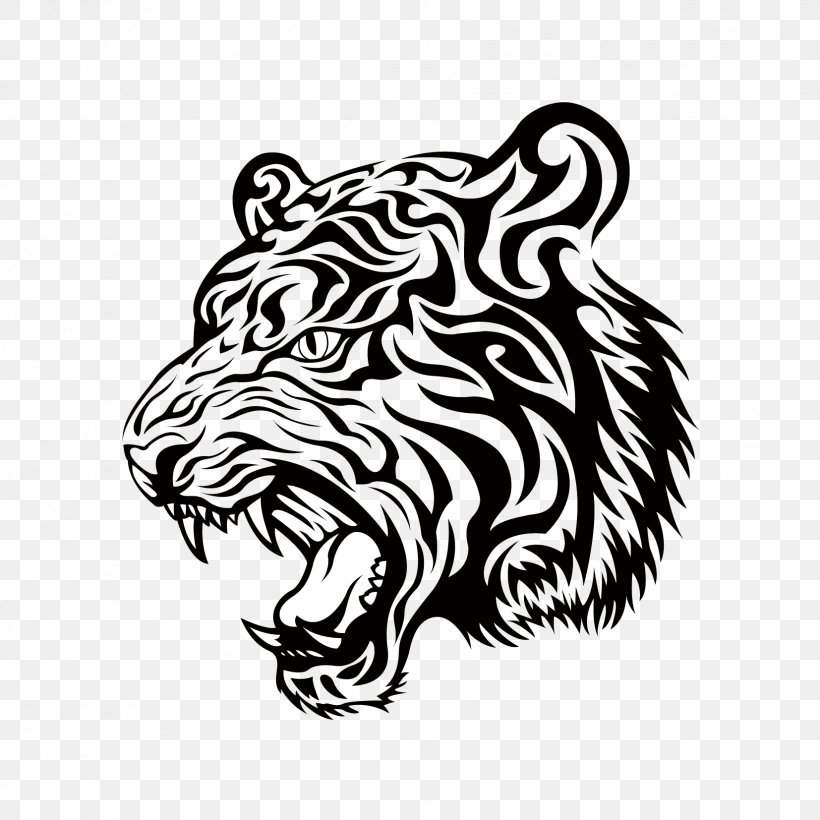 Tiger Vector Graphics Clip Art Image, PNG, 1654x1654px, Tiger, Art, Big Cats, Black, Black And White Download Free