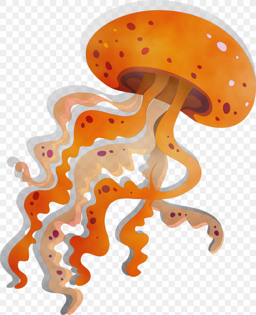 Orange, PNG, 2437x3000px, Watercolor, Animal Figure, Octopus, Orange, Paint Download Free