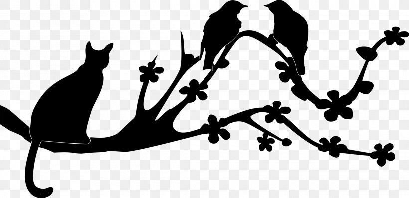 Cat Clip Art Silhouette Line Branching, PNG, 2280x1104px, Cat, Blackandwhite, Branch, Branching, Plant Download Free