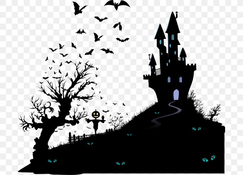 Halloween Tree Branch, PNG, 700x593px, Halloween, Architecture, Blackandwhite, Branch, Haunted House Download Free