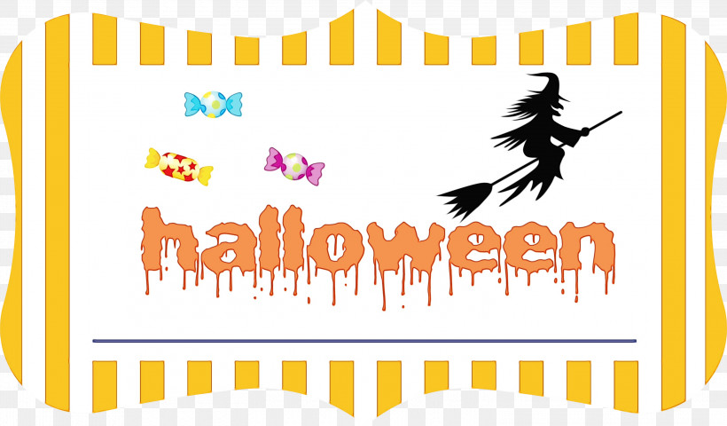 Logo Yellow Meter Line Happiness, PNG, 3000x1758px, Happy Halloween, Halloween, Happiness, Line, Logo Download Free